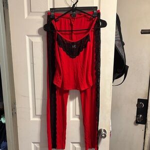 Dreamgirl Red and Black Lace Trim Pajama Set